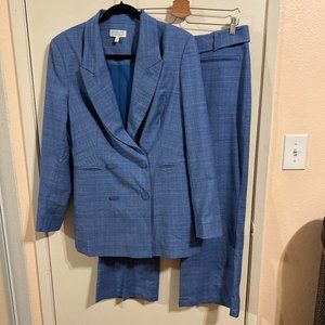 NWT & Other Stories Pants Suit Set Size 12 Blazer & Pants Blue Plaid Wool Blend